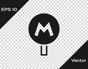 Black Metro or Underground or Subway icon isolated on transparent background. Vector