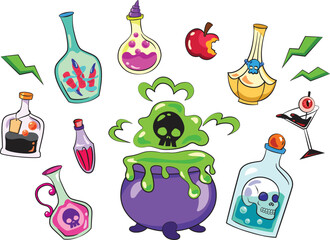 Halloween Potion Bottles and Cauldron Collection