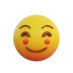 3d illustration emoticon smiling expression very shy and blushing red cheeks