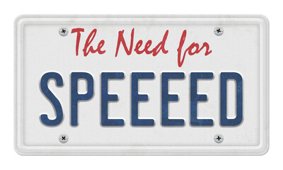 The need for speed license plate, isolated cutout on transparent background