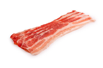 Raw bacon slices isolated on a white background.