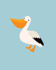 Cartoon pelican. exotic bird. Vector cute pelican.