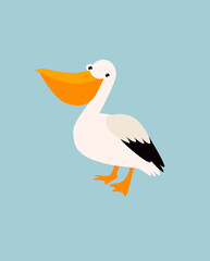 Cartoon pelican. exotic bird. 