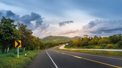 Country Road with Mountain and blue sky