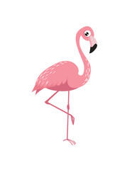 Print. Cute cartoon flamingo. Cartoon character. pink flamingo stands on one leg

