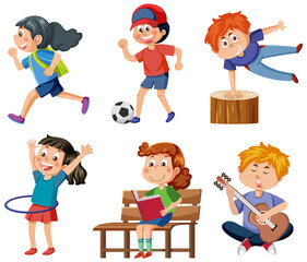 Children doing different activities set