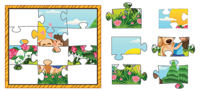 Girl and Dog Photo Jigsaw Puzzle Game Template