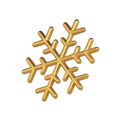 Shiny metallic isometric golden snowflake decorative design bauble ornamental toy realistic vector
