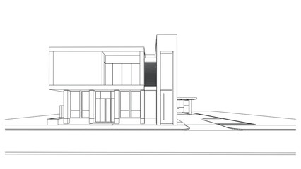 Wireframe of house. Wireframe perspective. 3D wireframe building.