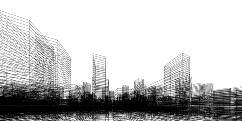 Fototapeta na wymiar Wireframe perspective background. Building wireframe. Wireframe city background.