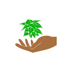 Vector color icon of greenery in hand.