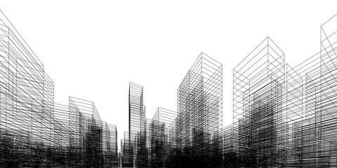 Wireframe perspective background. Building wireframe. Wireframe city background.