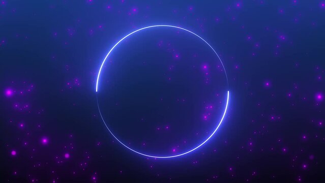 Abstract neon light circle frame background with stars particles animation video
