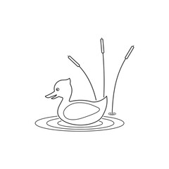 Vector icon of a duck in a swamp among reeds.