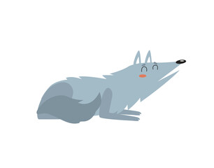 Cute vector wolf. Funny cartoon wolf. The wolf lies. The wolf howls. Forest animal. Cartoon character.