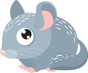 Cartoon chinchilla. Sweet rodent. Cartoon character.Little fluffy mouse. gray wool