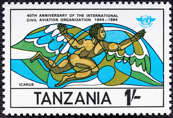 TANZANIA - CIRCA 1984: stamp printed by Tanzania, shows the anniversary of the international civil aviation organizatin.