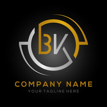 letter BK Logo Design Vector Template. Initial Gold And Silver Letter Design BK Vector Illustration With Black Background.