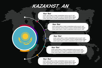 Kazakhstan circle infographic with information text spaces, black background with world map, info template