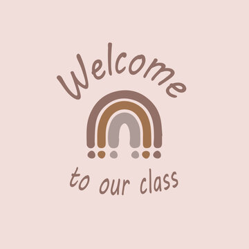 Baner z napisem witamy w naszej klasie w pastelowych odcieniach