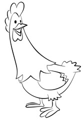 Hen. Element for coloring page. Cartoon style.