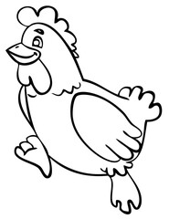 Hen. Element for coloring page. Cartoon style.