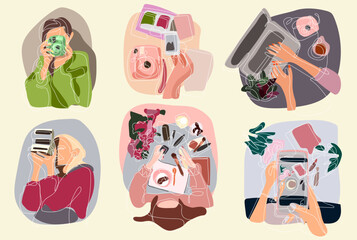 A set of contour lines with spots. Graphic linear style for a blog. Maintaining and promoting the page. Stylish pictures for printing paper and textile products, banners, leaflets, postcards, business