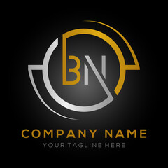 letter BN Logo Design Vector Template. Initial Gold And Silver Letter Design BN Vector Illustration With Black Background.
