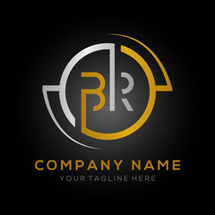 letter BR Logo Design Vector Template. Initial Gold And Silver Letter Design BR Vector Illustration With Black Background.