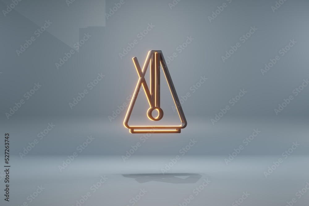 Poster beautiful black big metronome with yellow light symbol icons on a blue background. 3d rendering illu
