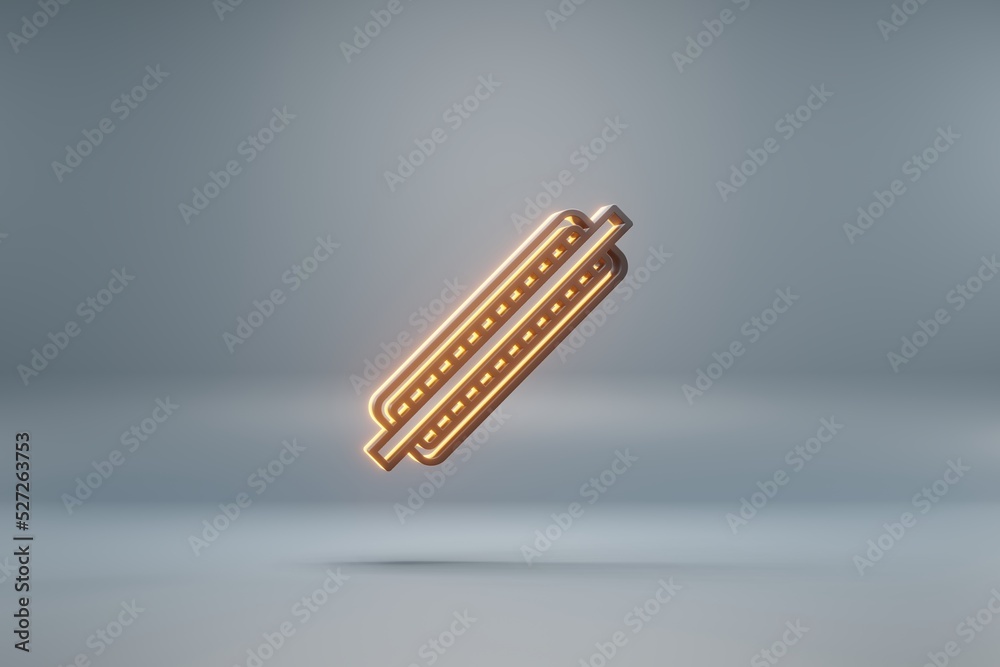 Poster Beautiful black One Harmonica with yellow light  symbol icons on a blue  background. 3d rendering illustration. Background pattern for design.