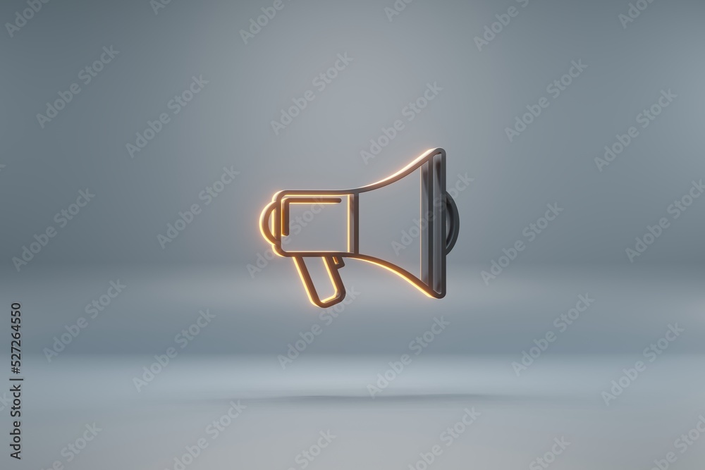 Aufkleber beautiful black shout megaphone with yellow light symbol icons on a blue background. 3d rendering il