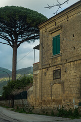 Old forgotten ruined villa in the mountains of southern Italy.