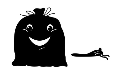 Cheerful smiling character and sad, tired.