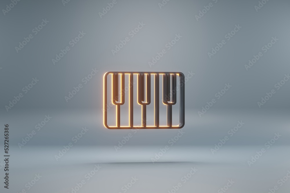 Aufkleber beautiful black piano keys with yellow light symbol icons on a blue background. 3d rendering illustr