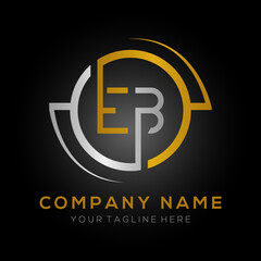 letter EB Logo Design Vector Template. Initial Gold And Silver Letter Design EB Vector Illustration With Black Background.