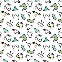 Seamless pattern with women swimsuit line icons. Vector illustration