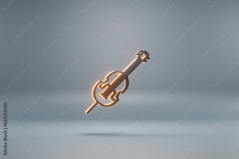 Aufkleber Beautiful black Inclined Cello with yellow light  symbol icons on a blue  background. 3d rendering illustration. Background pattern for design.