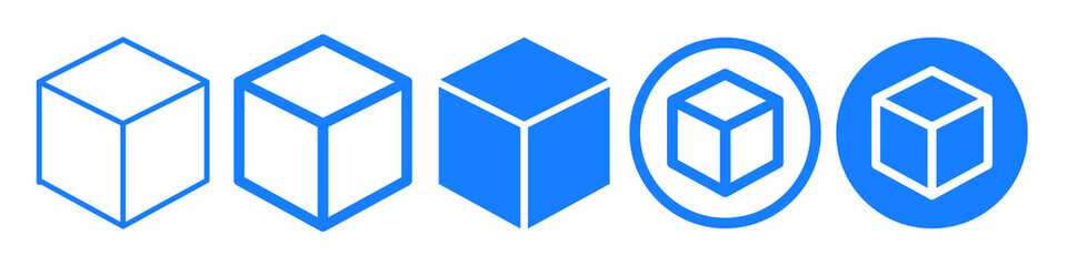 Set of blue cubes on white background. Cube vector icon.