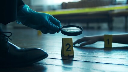 Detective Collecting Evidence in a Crime Scene. Forensic Specialists Making Expertise at Home of a...