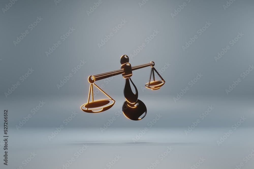 Poster beautiful black zodiac sign libra with yellow light symbol icons on a blue background. 3d rendering 