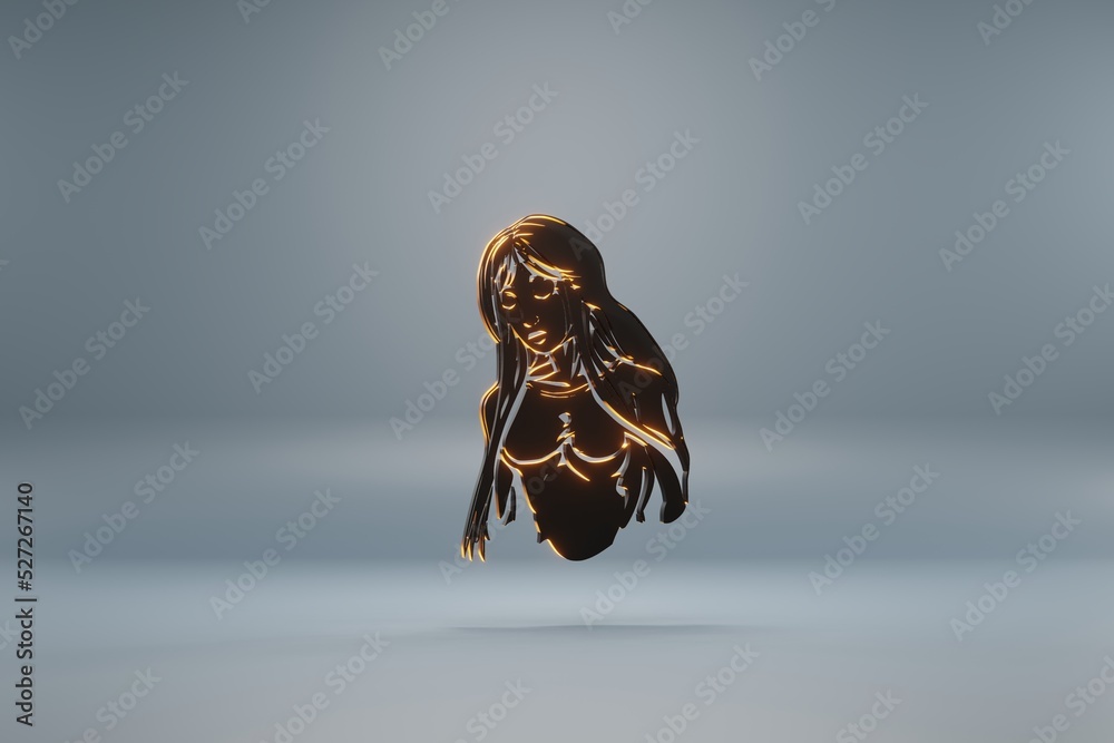 Poster beautiful black zodiac sign virgo with yellow light symbol icons on a blue background. 3d rendering 