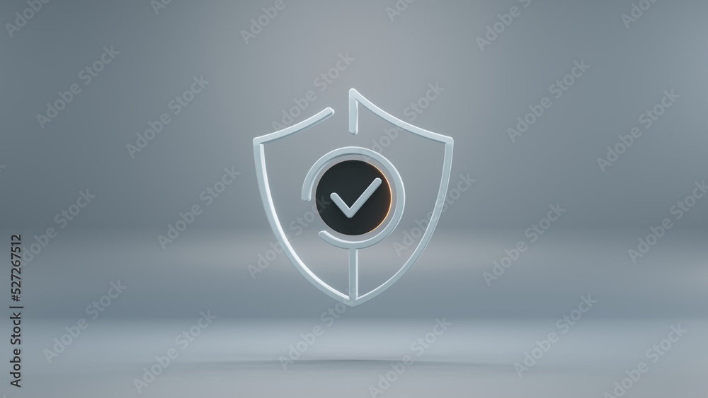 Fototapete Beautiful Security Shield symbol icons on a blue  background. 3d rendering illustration. Background pattern for design.
