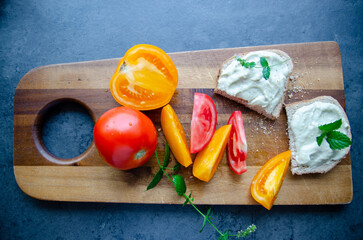 Eggplant salad sandwich with tomatoes