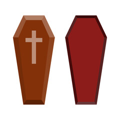 Coffin icons set. Coffin icon with cross. Isolated coffin icon. Vector illustration.