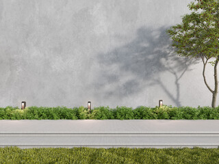 3d rendering of large concrete building wall with garden.