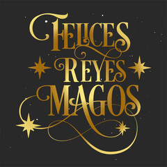 Christmas, lettering in Spanish, elegant, gold