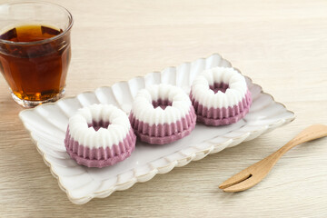 Kue Putu Ayu, a traditional Indonesian snack made from rice flour, pandan leaves, grated coconut then steamed
