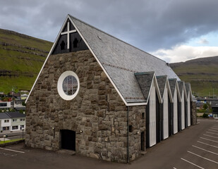 The cathedral of Klaksvík, the second largest town of the Faroes behind Tórshavn, located on...
