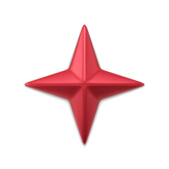 Red realistic four pointed star 3d vector illustration